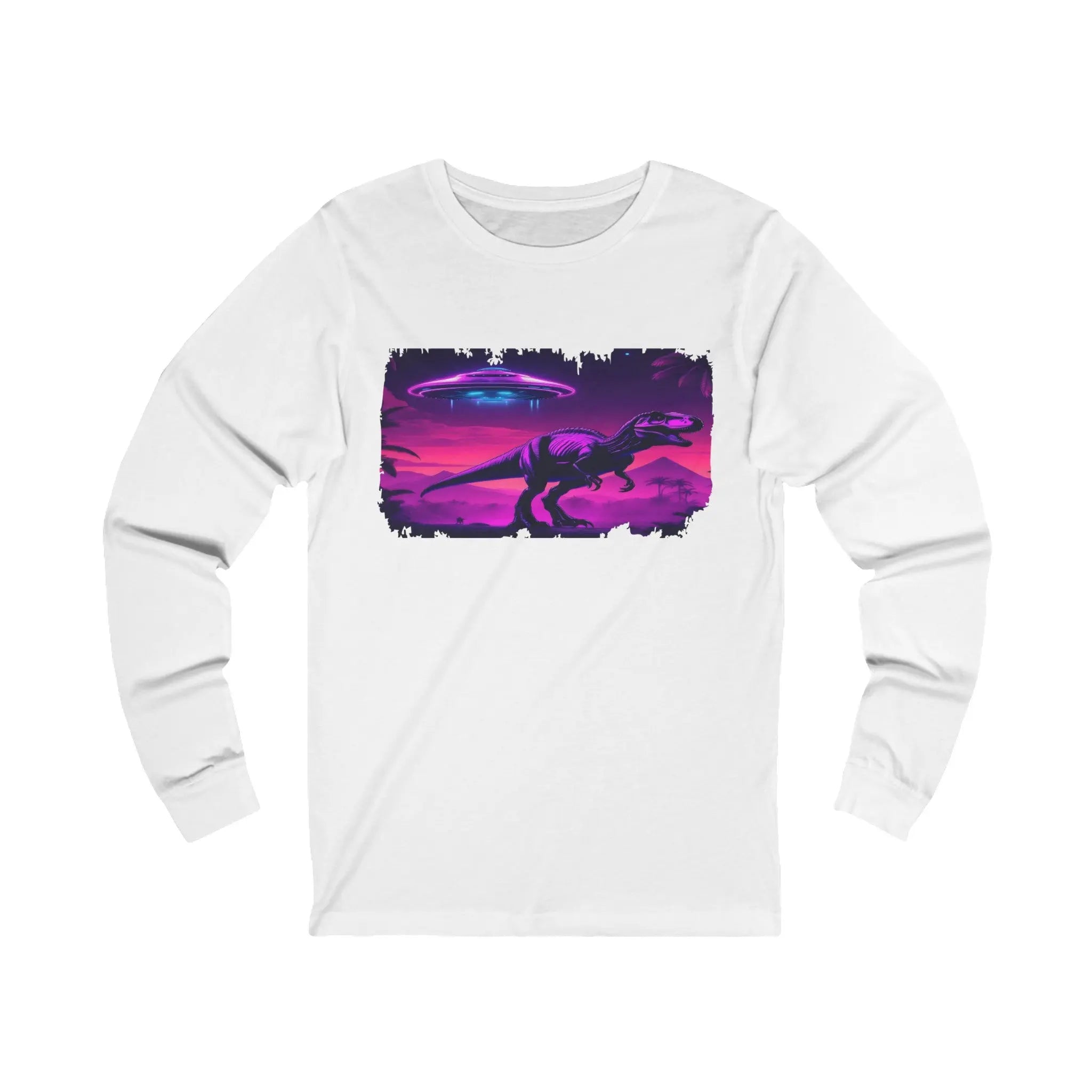 UFO Visiting T-Rex - Unisex Jersey Long Sleeve T-Shirt - NEXTHREADZ Apparel Inc